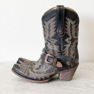 Corral Womens Black Leather Embroidered Snip Toe Cowboy Boots Harness 7M 1995